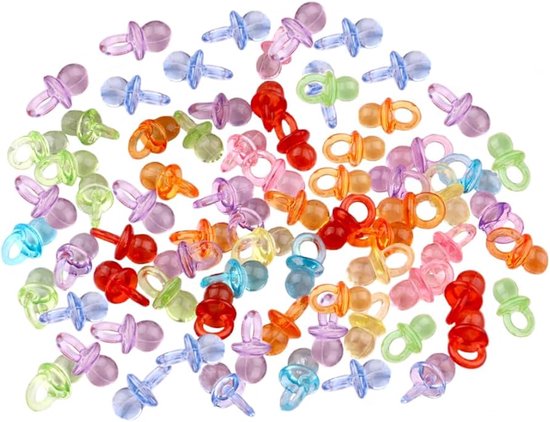 Décoration de fête d'anniversaire , Doop de Bébé , Mini Jouets apaisants colorés - 100 pièces, sucettes en Acryl (mélange de couleurs transparentes)