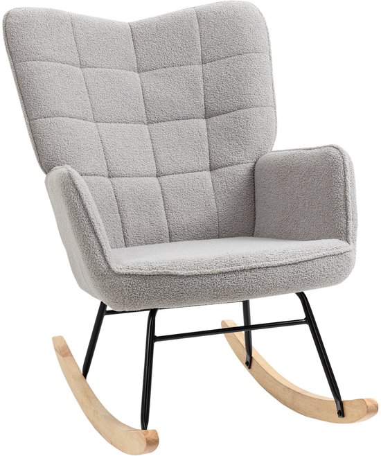 HOMCOM - Fauteuil à bascule - Look polaire - Accoudoirs - Gris clair