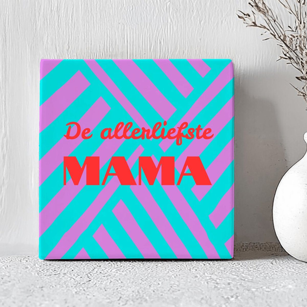 Printazzy - Tegeltjes met Tekst - De Allerliefste Mama - Moederdag Cadeautje - Wanddecoratie Woonkamer - Onderzetters - Decoratieve Accessoires - Blauw en Paars