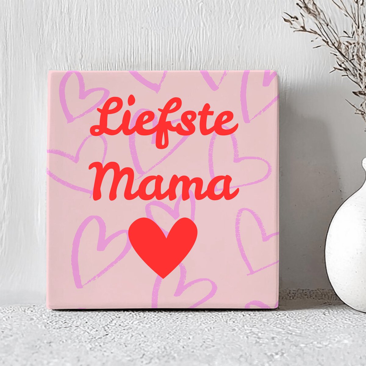 Printazzy - Tegeltjes met Tekst - Liefste Mama - Moederdag Cadeautje - Wanddecoratie Woonkamer - Cadeau Voor Vrouwen - Decoratieve Accessoires - Roze Hartjes