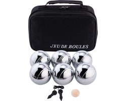 Metalen Jeu de Boules - 6 ballen in zwarte rits tas - Pétanque - Boules - Metalen ballen - Geschikt voor elke Jeu De Boules baan - Longfield