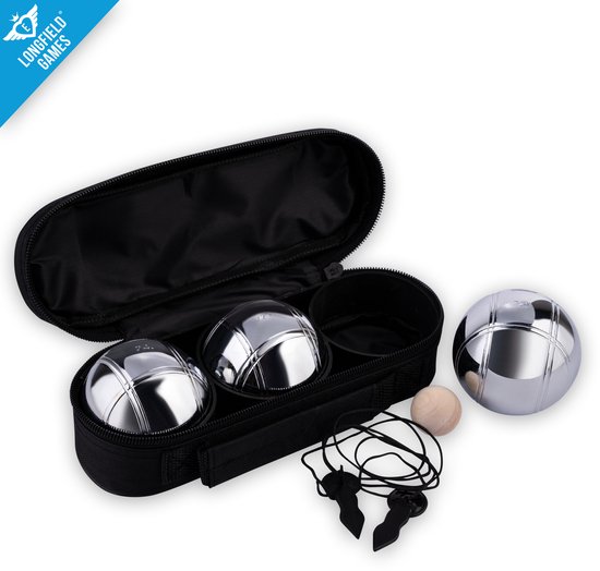 Relaxdays Jeu De Boules Set, 3 Metalen Ballen, Set Met But