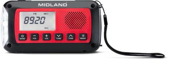 Radio d'urgence Midland ER100 - lampe de poche - dynamo - cellules solaires - radio AM/ FM , batterie 2600 MAH C1665