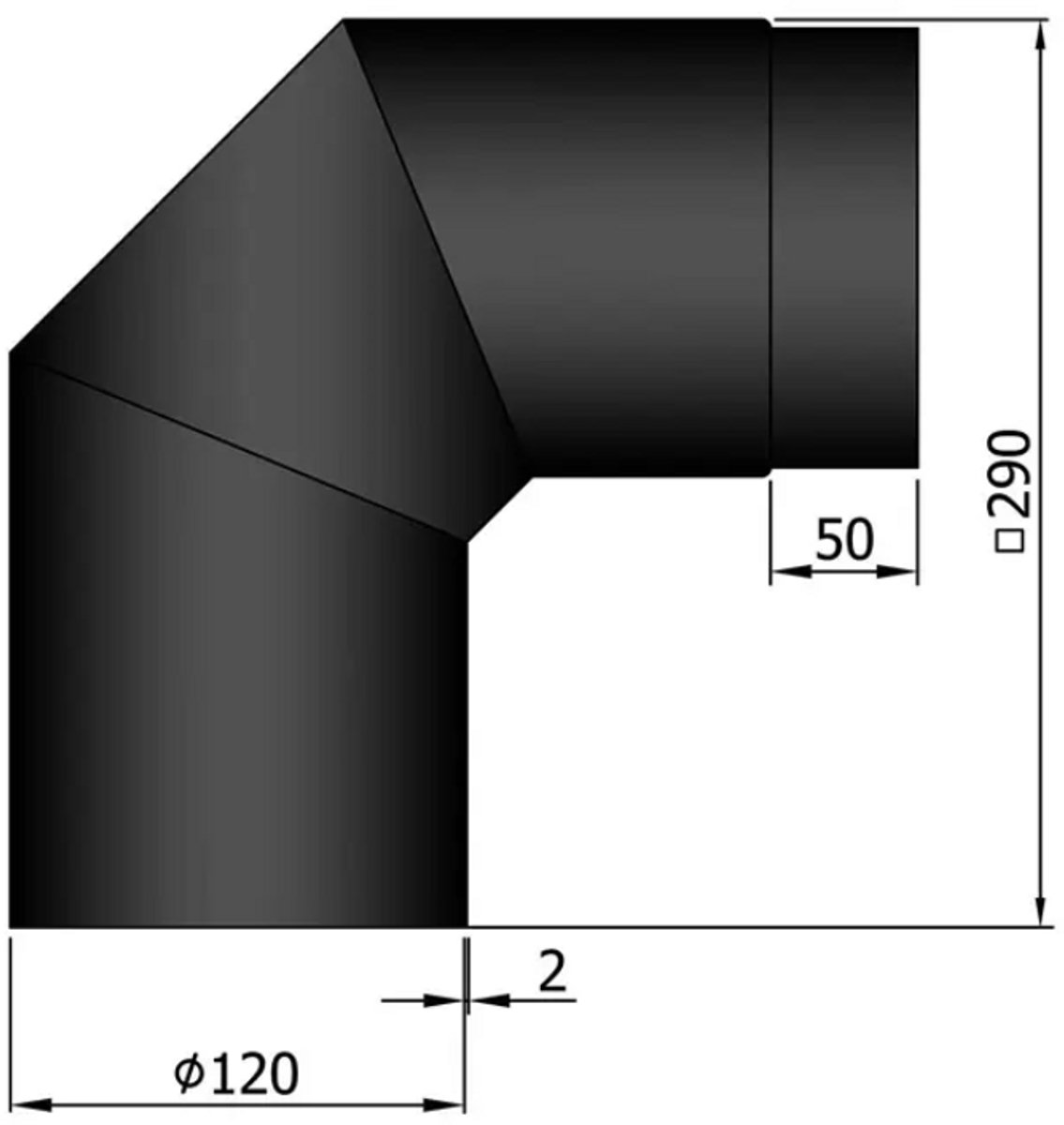 Kachelpijp Ø120 Bocht 2 x 45° - zwart - staal- 2mm