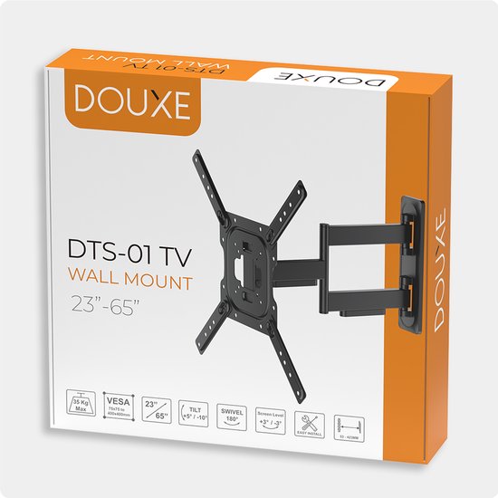 Douxe® DTS-01 - TV Beugel - Muurbeugel TV voor 17 t/m 65 Inch - Full Motion Draai- en Kantelbaar - voor TV's tot 35 KG