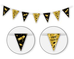 LUQ Vlaggenlijn Graduation Chic – Goud & Zwart Luxe Hangdecoratie – Feestelijke Afstuderen & Geslaagd Versiering