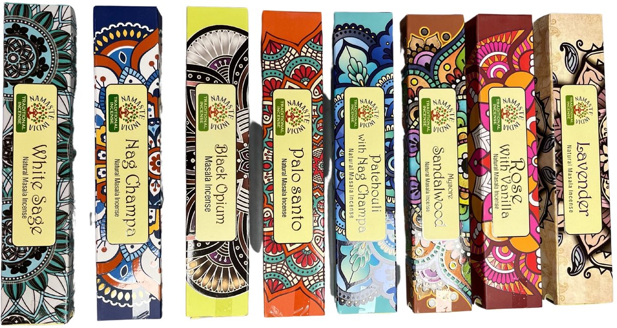 Namaste Masala wierook set - 8 geuren - wierookstokjes Mandala