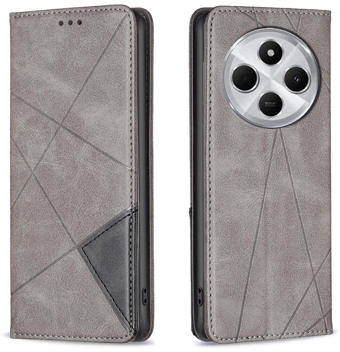 Mobigear Telefoonhoesje geschikt voor Xiaomi Redmi 14C Hoesje | Mobigear Rhombus Slim Bookcase | Pasjeshouder voor 2 Pasjes | Telefoonhoesje voor Pinpas / OV Kaart / Rijbewijs - Grijs