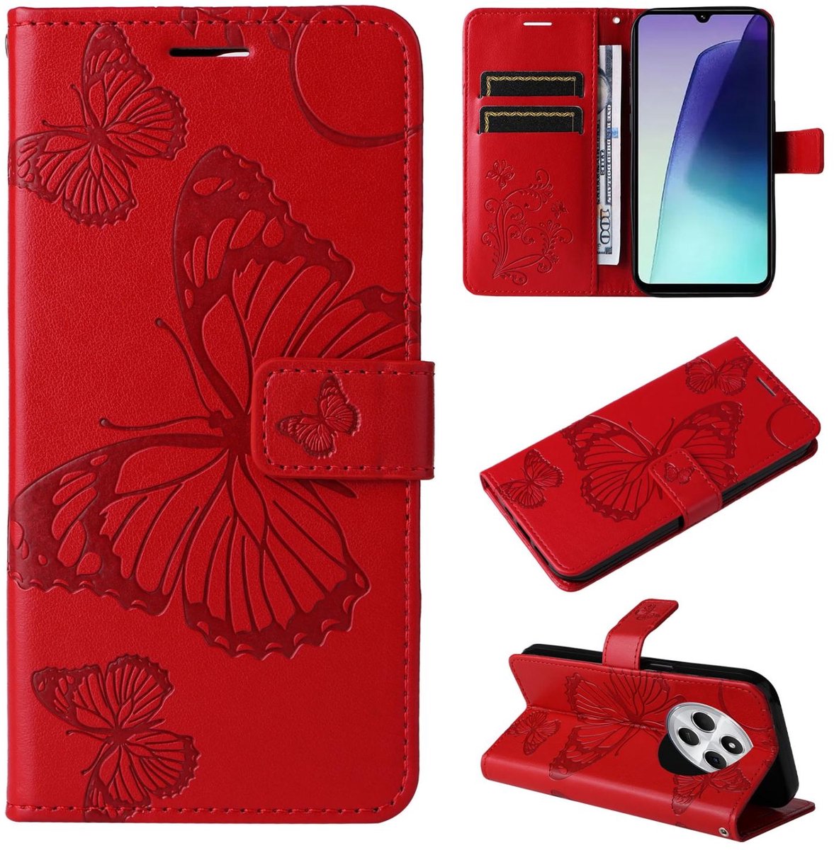 Mobigear Telefoonhoesje geschikt voor Xiaomi Redmi 14C Hoesje | Mobigear Butterfly Bookcase Portemonnee | Pasjeshouder voor 2 Pasjes | Telefoonhoesje voor Pinpas / OV Kaart / Rijbewijs - Rood