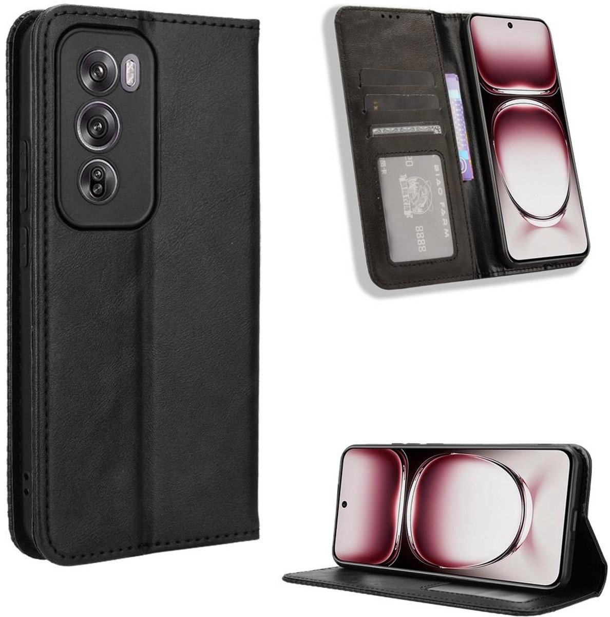 Mobigear Telefoonhoesje geschikt voor OPPO Reno 12 Pro Hoesje | Mobigear Sensation Bookcase Portemonnee | Pasjeshouder voor 3 Pasjes | Telefoonhoesje voor Pinpas / OV Kaart / Rijbewijs - Zwart