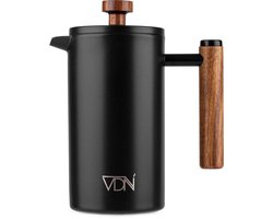 VDN French press Cafetiere - 0.7 L - Verse koffiemaker - Dubbelwandig RVS koffiepers - Zwart - Sinterklaas & Kerst Cadeau