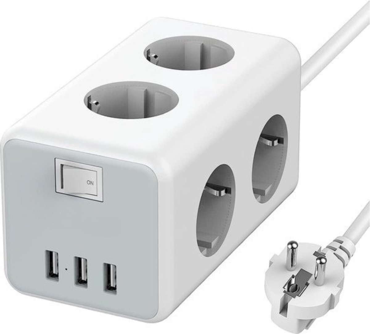 Intelectro Stekkerdoos - Laad Al Je Apparaten Slim en Snel Op! - Verschillende Veiligheidsfuncties - 3600W - 6 Stopcontacten & 3 USB Poorten - Aan/Uit Schakelaar - 2m Lange Snoer - Compact Design - Grijs/Wit - Levering Sneller dan Aangegeven!