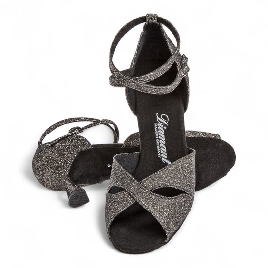 RUYBOZRY Dames Latijns Dansschoenen Strass Open Teen Performance Salsa Bachata Ballroom Dansschoenen,YC-D27-Suède Zool-7.5cm Hak,Zilver,EU 40