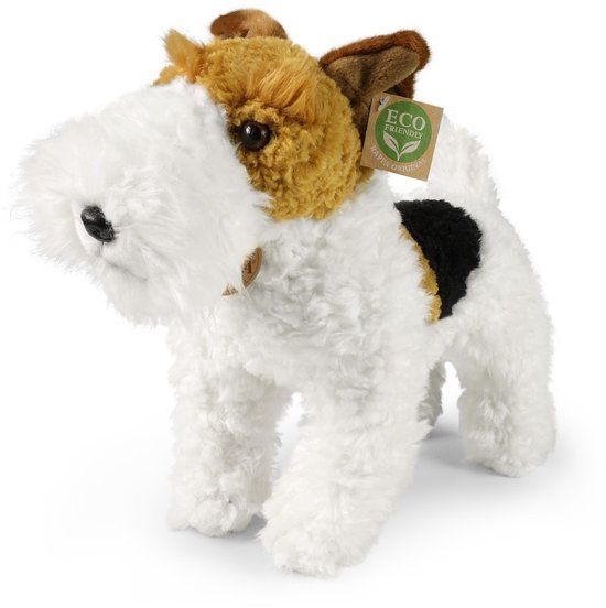 Foto: Rappa eco hond fox terrier 30 cm realistische knuffel van recyclede pet flessen bruin wit zwart