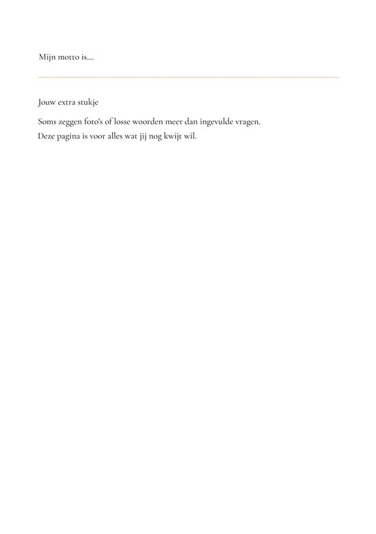 Een pagina met de titel "Jouw extra stukje" en tekst over foto's en losse woorden.