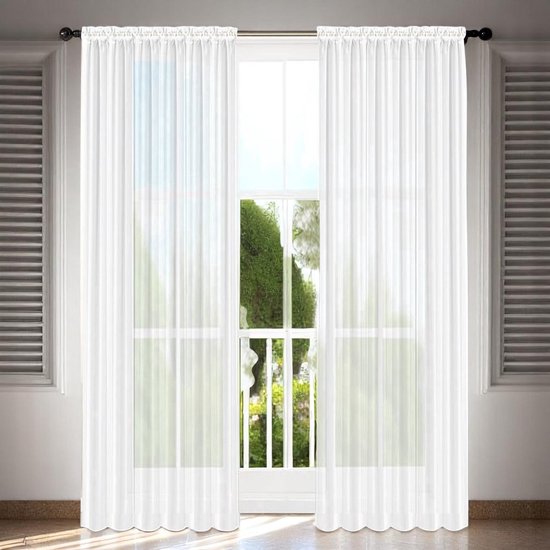 Glow Thuis - Vitrage - voile-materiaal - Kant en klaar - Decoratief- Wit- 140 x 250 cm