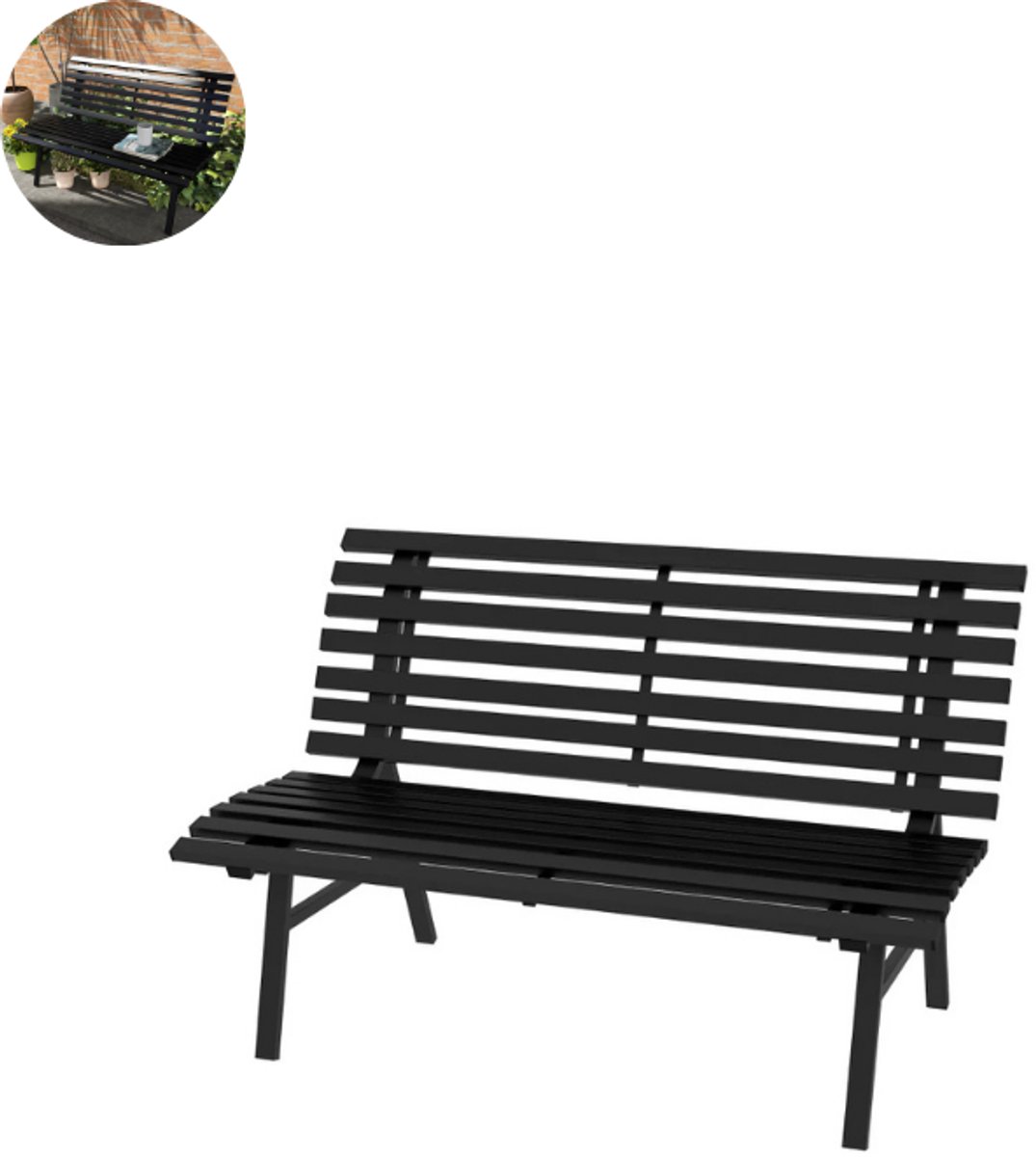 Tuinbank – Tuinbankjes weerbestendig - Tuinbanken - Loungebank - Balkon Set - Buitenbank - 2 personen - Zwart