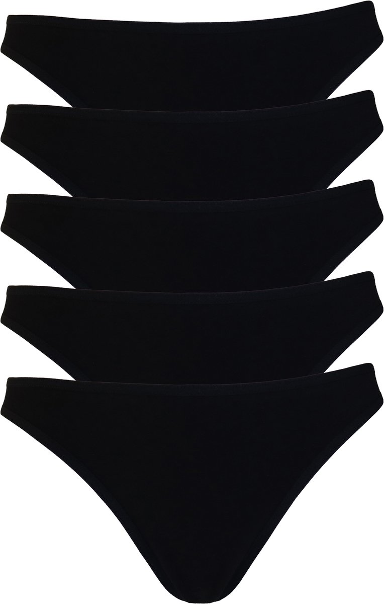 Amora - Dames string, Ondergoed dames, Lingerie - 5 stuks - Egyptisch katoen - Zwart - XL