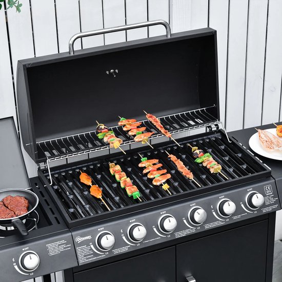Gasbarbecue - Gasbarbecue en grill - 7 Branders - Met thermometer en mobiele grill - Zwart van Quteax. — afbeelding 3
