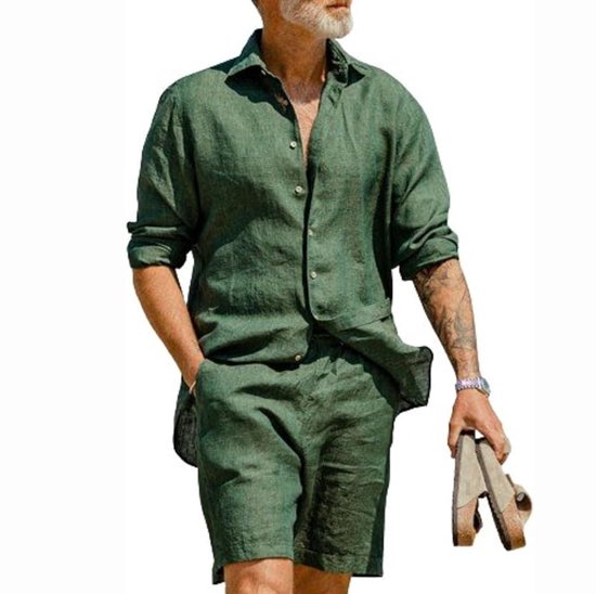 Heren Mode Zomer Outfit Heren Heren Kleding Set Zomer Groen Linnen