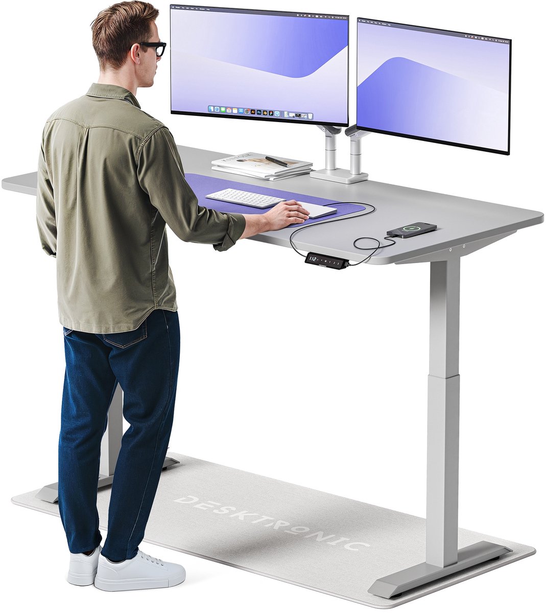 Desktronic HomeOne Zit-sta Bureau Elektrisch In Hoogte Verstelbaar, 160x80cm, Grijs/Grijs, Stille Dubbele Motor, Hoogte 72-119cm