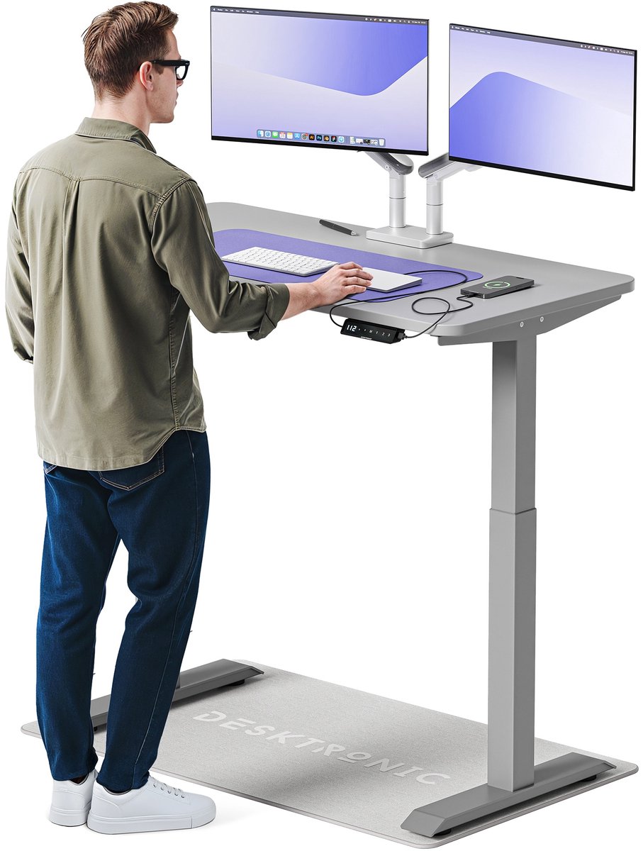Desktronic HomeOne Zit-sta Bureau Elektrisch In Hoogte Verstelbaar, 120x60cm, Grijs/Grijs, Stille Dubbele Motor, Hoogte 72-119cm