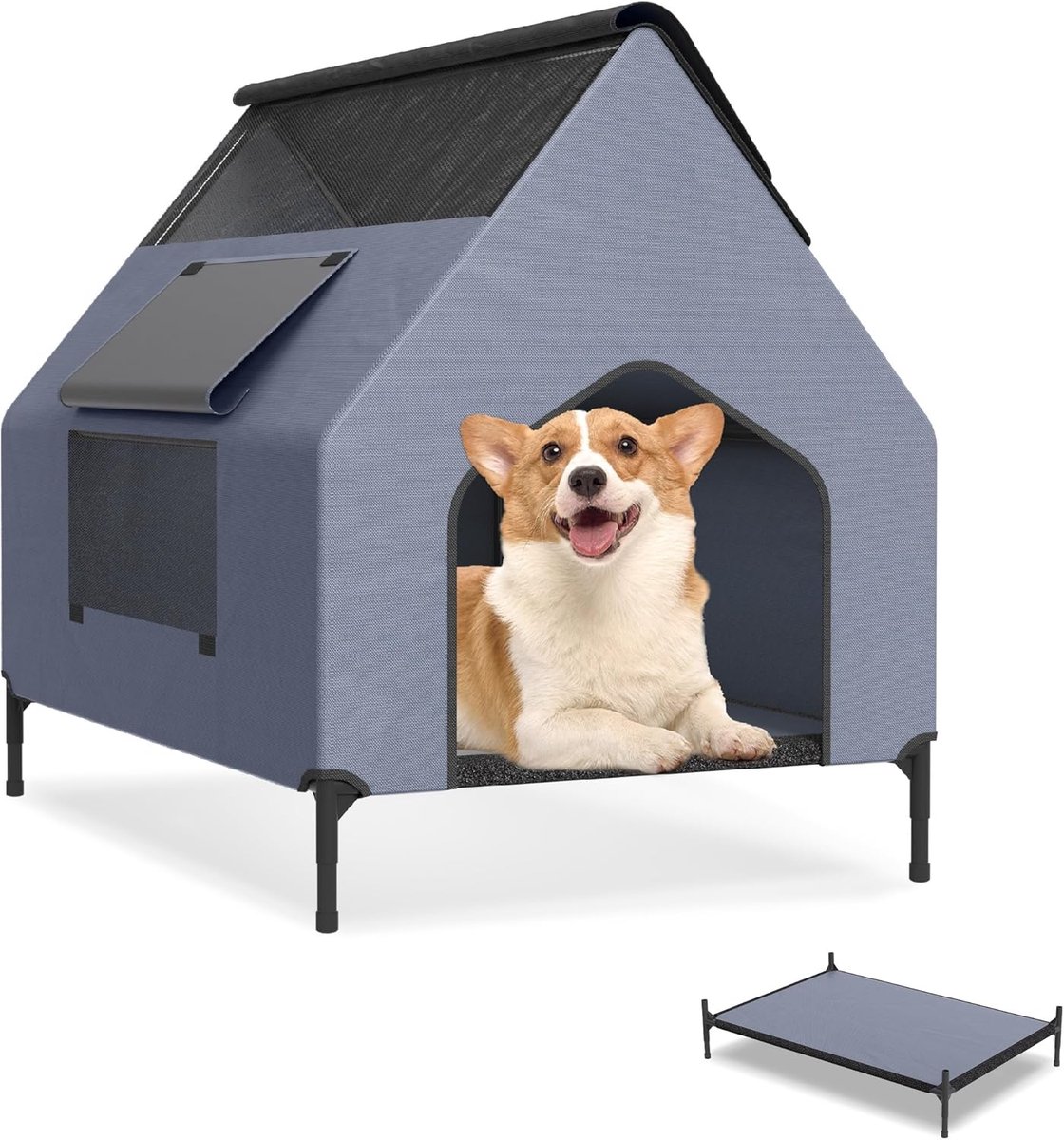 Aufun Hondenmand met dak - 110 x 75 x 93 cm - hondenbed met afneembare poten - voor buiten