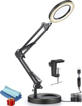 Loeplamp met LED Verlichting - 5x Vergroting - Standaard & Tafelklem - Diamond Painting - Borduren - Solderen - USB Aansluiting