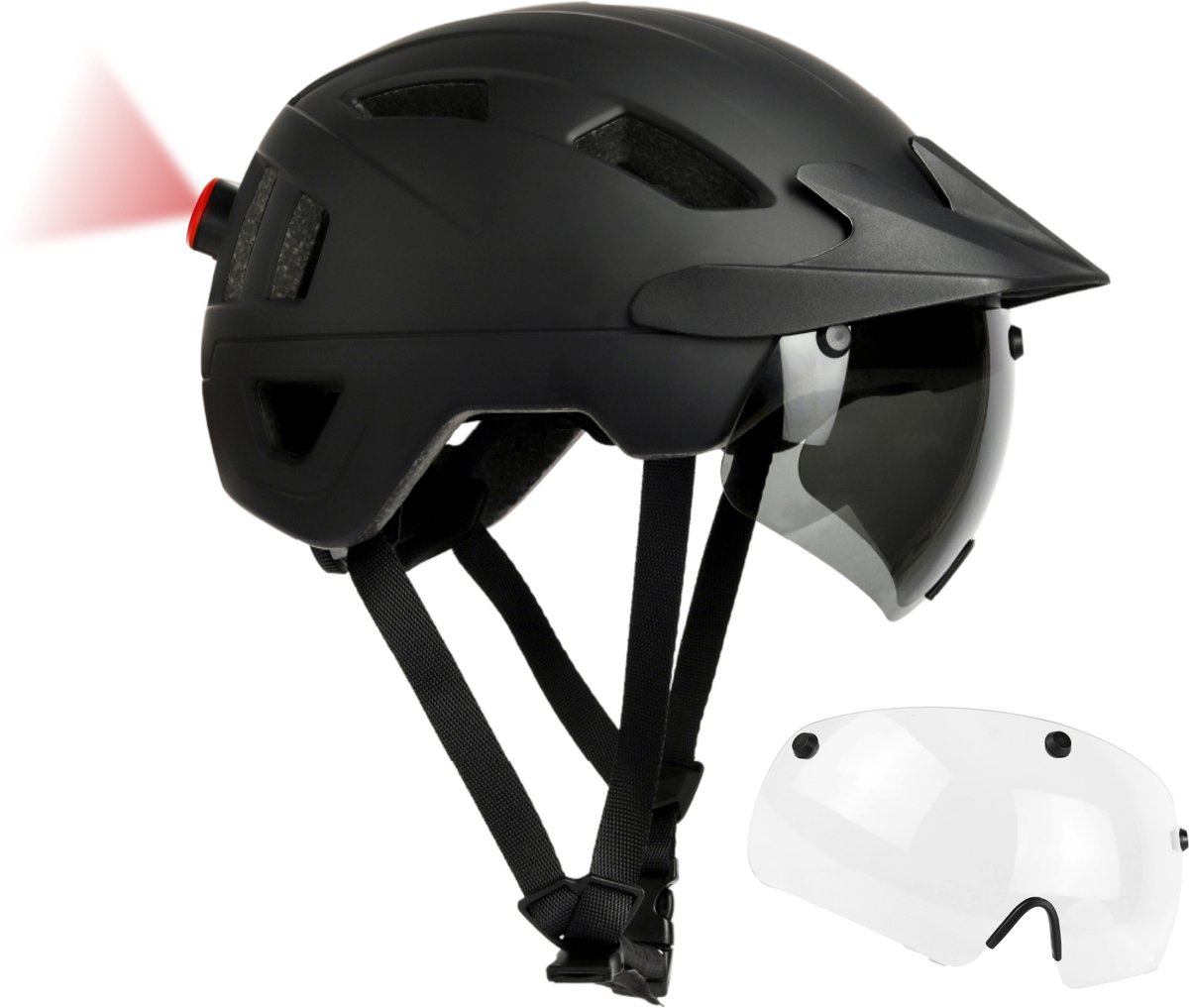 R2B Fietshelm - Speed Pedelec Helm + Extra Transparant Vizier - Maat M - 55-58 cm - LED Verlichting - Snorfiets Helm - Fietshelm Volwassenen Elektrische Fiets - Fatbike Helm