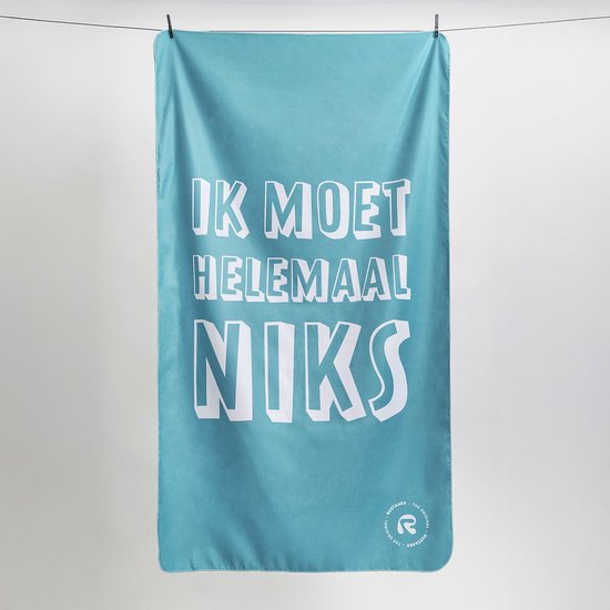 Strandlaken Ik moet helemaal niks Rustaagh - aqua blauw - 100 x 1.80 - quick dry - dun - makkelijk mee te nemen - weegt niks - strandhanddoek - badlaken - strandkleed - strandlaken XXL - strandlakens