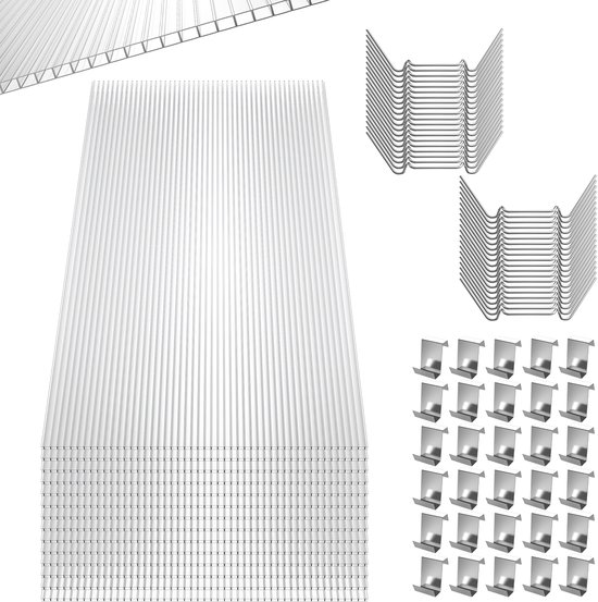 Plaques de polycarbonate NAIZY à double paroi 4 mm, 14 pièces, Plaques de toit 10,25 m², plaques creuses résistantes aux UV pour serre, Jardin, serre, transparentes