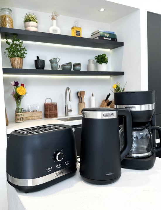 Cafetière Bourgini Elements – 1,5 L (10 à 12 tasses) – Plaque chauffante – Arrêt automatique – Lavable au lave-vaisselle – 50 % de matériaux recyclés (certifié GRS)