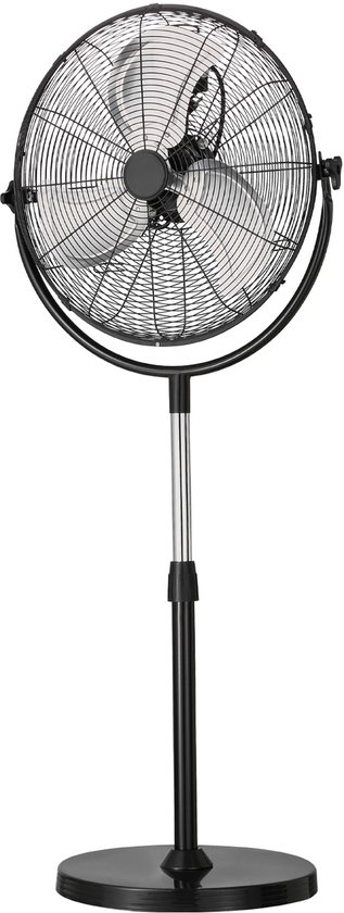 Industriële staande ventilator 56 cm diameter, verstelbare hoogte 115-147 cm, 3 snelheden, stil, zwart