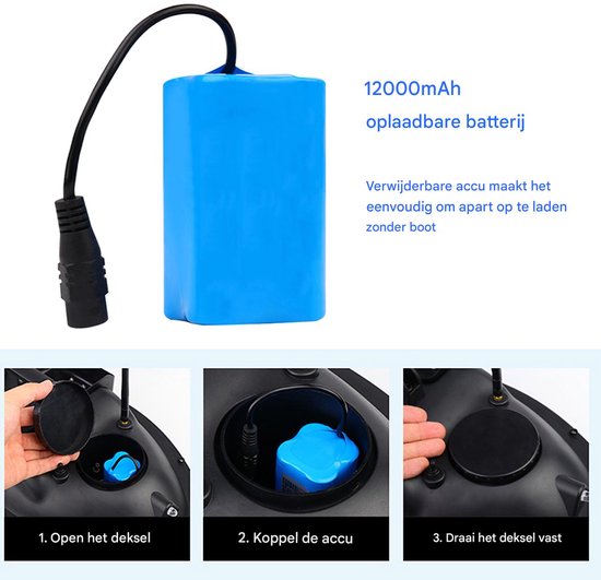 Fishing Bait Boat met GPS, 16 Waypoints, 500 m Bereik Afstandsbediening, Drie Voerbakken, 12000 mAh Oplaadbare Accu, Automatische Terugkeer, LED-verlichting, Waterdichte RC Karper Voerboot — afbeelding 3
