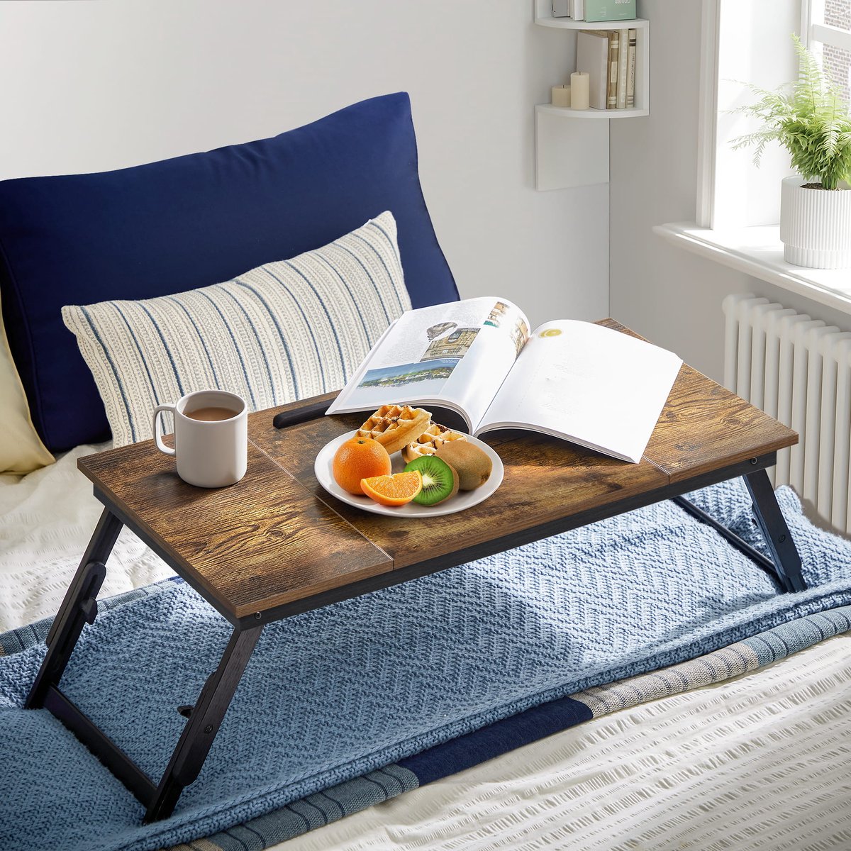 Opvouwbare Laptoptafel – Rustiek Bruin, Industriële Stijl, met Kantelbaar Blad en Lade