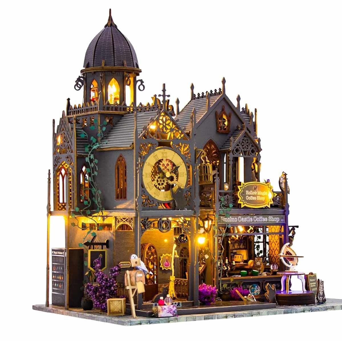 Premium DIY miniatuur poppenhuis kit-houten modelbouw-3D Puzzle-Magic Kasteel-Magisch houten poppenhuis met Led-Halloween Handgemaakte Houten-creatief bouwmodel speelgoed poppenhuis voor jongens en meisjes — afbeelding 6