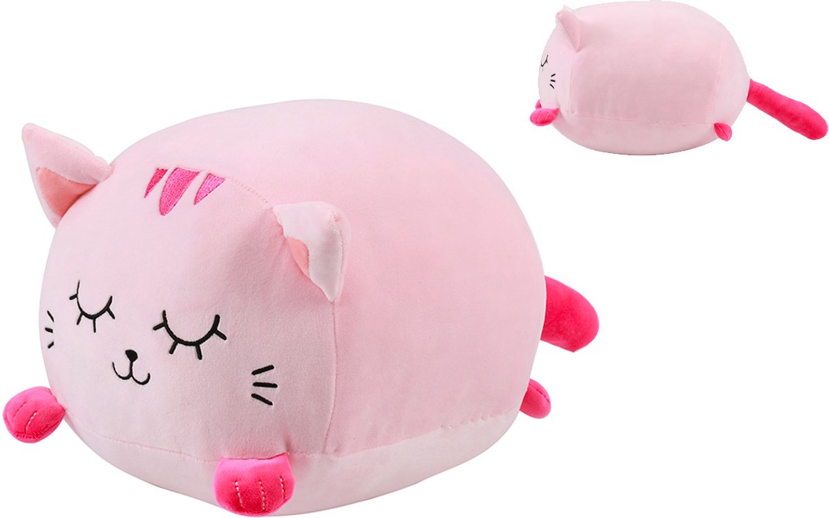 I-total - Kussen roze kat - roze- kinderkussen - kussen Kinderkamer - Fun kussens - Sierkussen- zacht kinderkussen - pluche kinderkussen