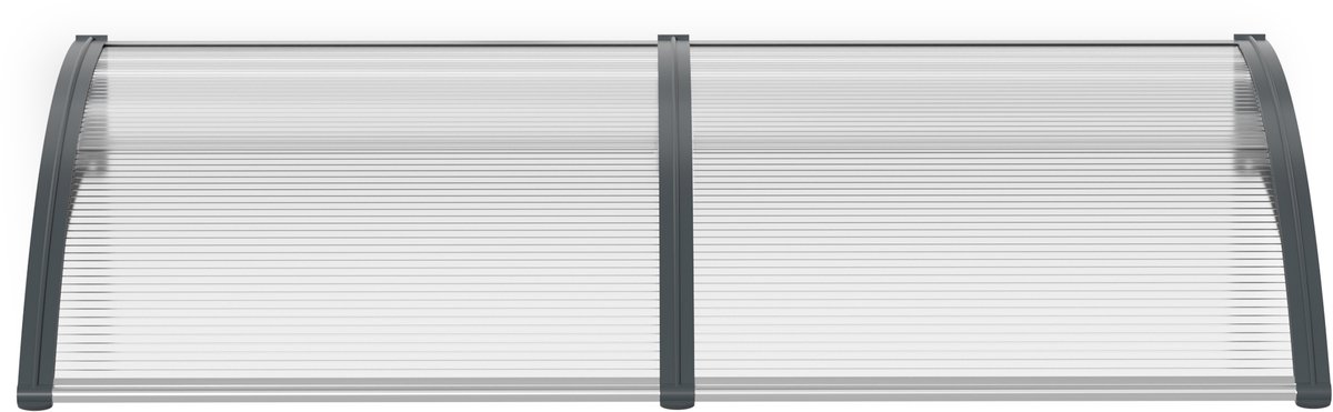 Aufun Deurluifel 200 x 100 cm, stevige overkapping met 5 mm transparant polycarbonaat, grijze PP houders, geschikt voor ingang, balkon, terras