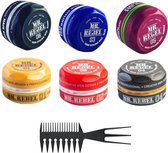 Haar Wax Mannen - Haar Wax - Hair Wax MR>REBEL Hair Styling Wax ( 6 Stuks + Een Styling Kam) 900 ML