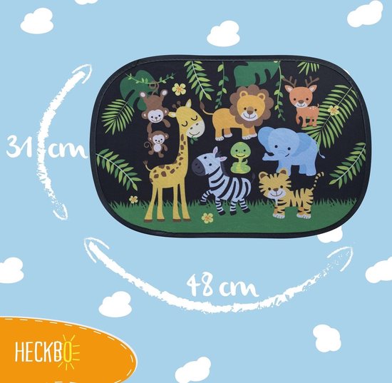 Zonneklep Auto Jungle Dieren Motief - UV-bescherming voor Kinderen - 2 Stuks met Zuignappen - 48x31cm van Merkloos — afbeelding 2