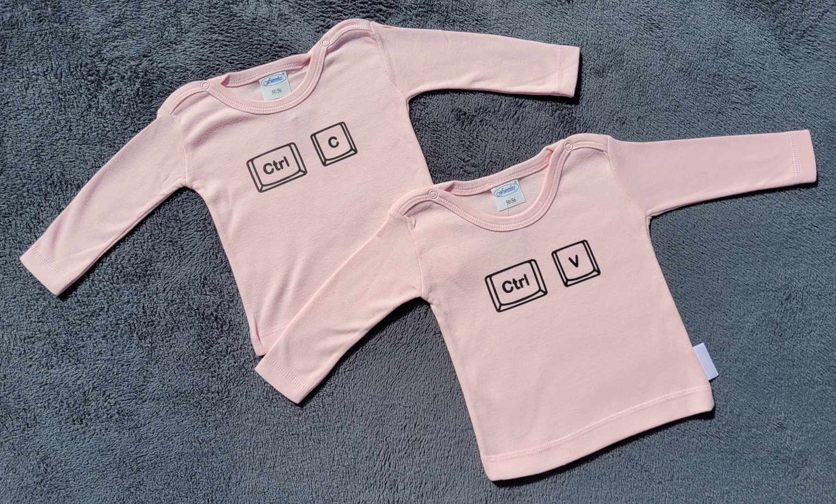 Kraamcadeau - Setje - 2 shirtjes - CRTL C- CRTL V - Maat 50/56 - Bedrukt - Roze - Kopieren - Plakken