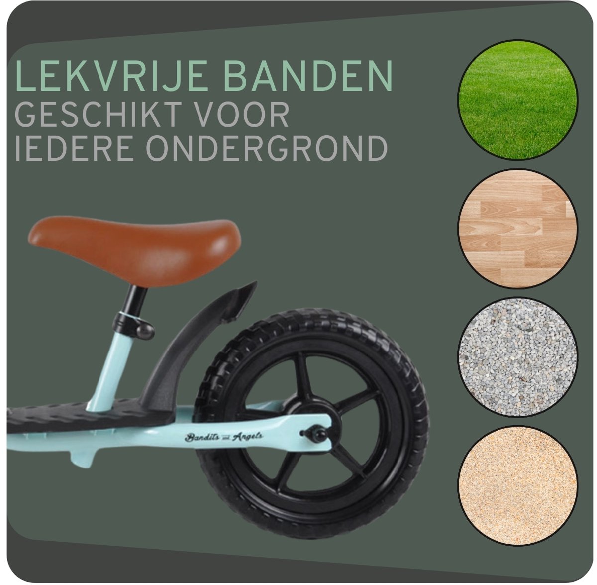 Bandits & Angels Metalen Loopfiets Starter Mintgroen met Voetenplank vanaf 2 Jaar - Limited Edition - Mintgroene Loop Fiets - Verstelbaar Zadel 29 tot 39 cm - Voor Jongens en Meisjes - Compact en Veilig - Lage Instap met Voetenplank — afbeelding 5