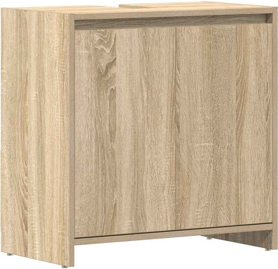 Badkamerkast van bewerkt hout in sonoma eikenkleur, zijaanzicht.
