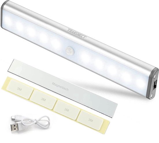 Kastverlichting - met Magnetisch - met Bewegingssensor - Oplaadbaar - 10 ledlampjes - Zilver