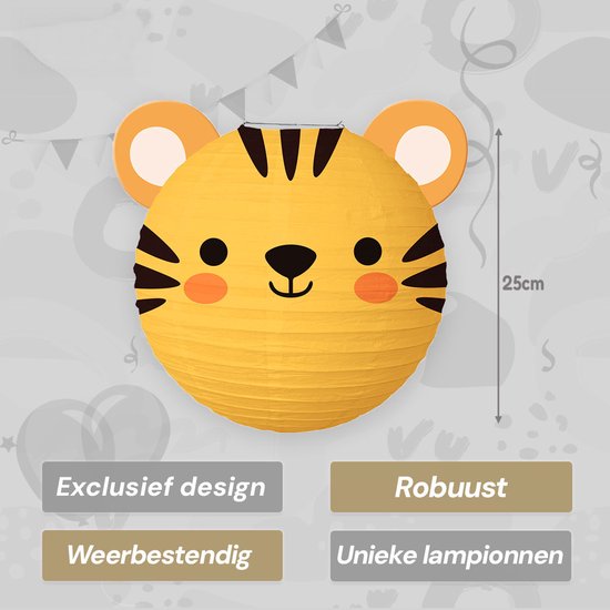 LUQ - Tijger - Lampion - Sint Maarten - Lampionstokje - Zonder - Lichtje - Dieren - TrekLampion - Papier - Kind - Geel - 1 Stuk van LUQ — afbeelding 2