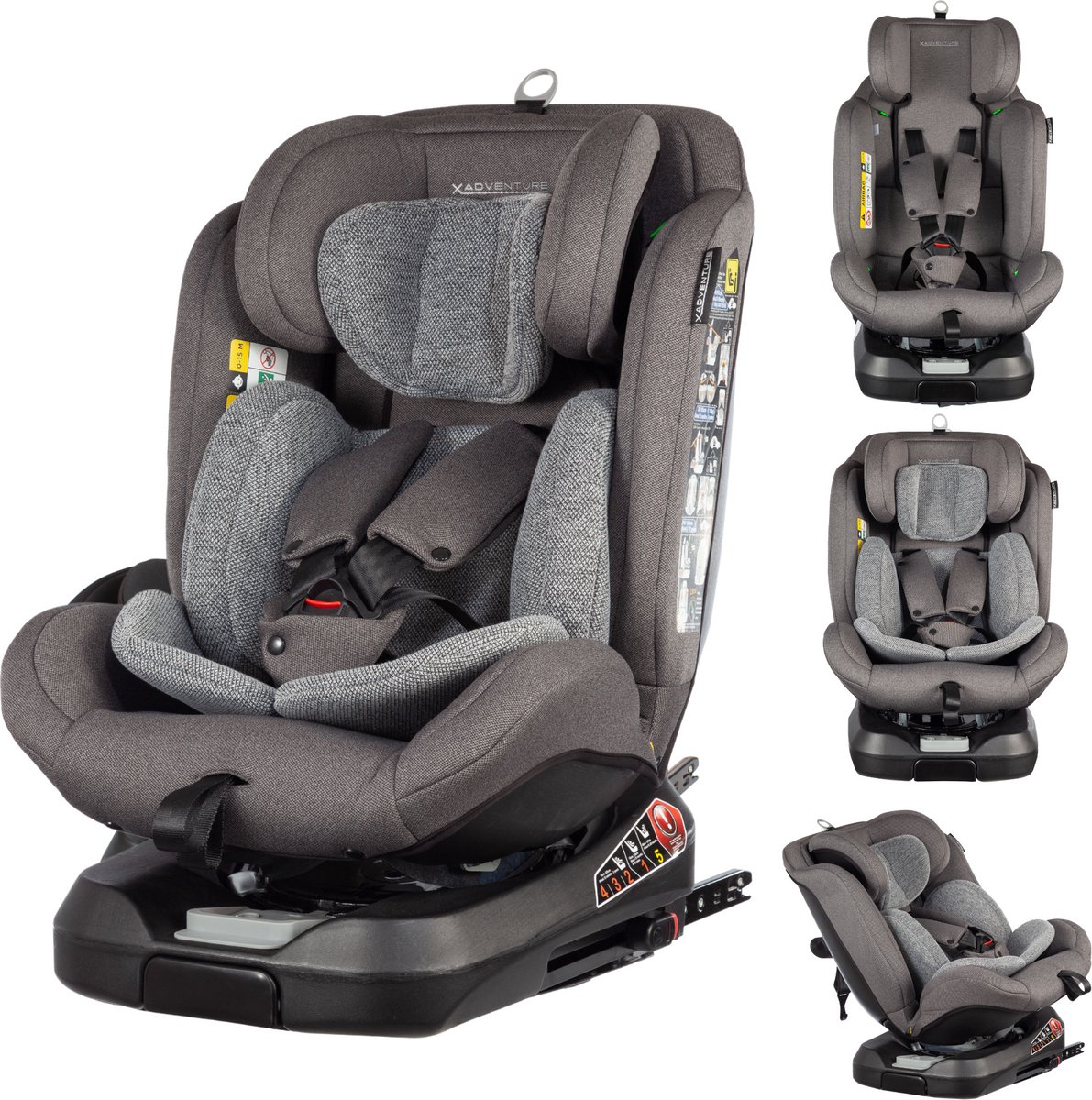 X Adventure Autostoel Supreme i-Size Met Isofix 360° Draaibaar Groep 0/1/2/3 (0-36 kg) Vanaf 40 tot 150 cm -Grijs