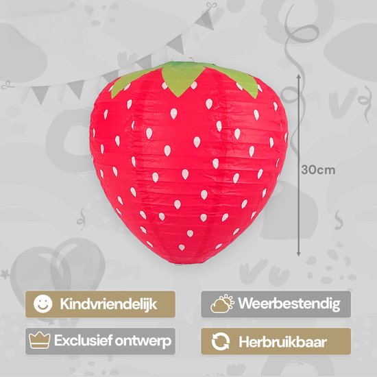 LUQ - Aardbei - Lampion - Sint Maarten - Lampionstokje - Zonder - Lichtje - Treklampion - Papier - Kind - Rood - Versiering - 1 Stuk van LUQ — afbeelding 2