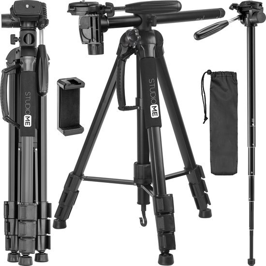 Studio ME Telefoon Statief - 179 cm - Camera Statief - Zwart - Monopod - Tripod Smartphone - Telefoonhouder - Tripod Iphone - Statief Telefoon / Camera / DSLR