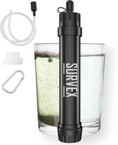 SURVEX Personal Water Filter Straw XL – Filtert 4000L – Waterfilter Survival & Outdoor – BPA-vrij – Noodpakket voor Thuis – Complete Set Waterzuiveringsapparaat – Drinkfles Waterzuivering Outdoor – Waterfles voor Overlevingspakket – Zwart