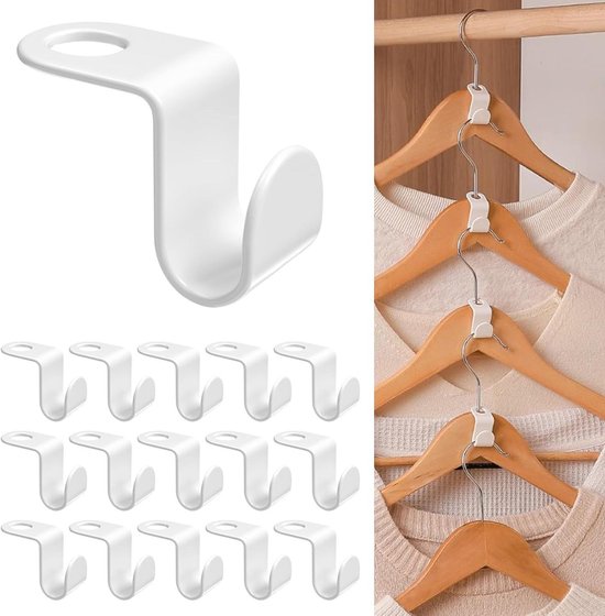 Kleerhangers, verbindingshaken, 60 stuks, ruimtebesparende kleerhangers, aansluitingen, kledingorganizer, clip, ruimtebesparend, verlengclips voor kast, garderobe, organisatie (wit